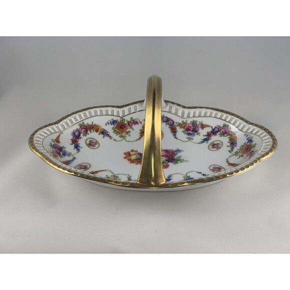 Vintage Schumann Rheinland Floral Handled Bowl With Dresen Flowers - Picture 1 of 10